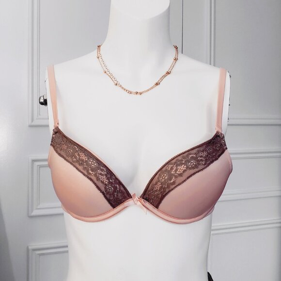 New- AERIE Peach with Taupe "EMMA" Bra- Padded- 34A - Picture 7 of 11